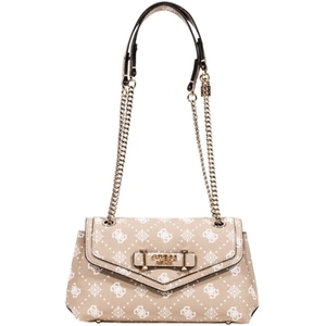 GUESS Sac à épaule taupe blanc pour femme - Silia Convertible Xbody Flap Bag Biscotti Logo 324096