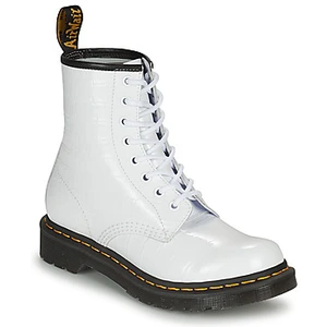 Bottines Femme Dr Martens 1460 W Cuir Verni Croco Blanc Lacets pas cher