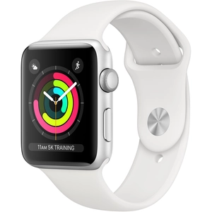 Apple Watch Series 3 GPS, 42mm Boîtier en aluminium argenté avec bracelet sport blanc pas cher