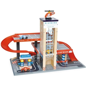 Tender Leaf Toys Garage et station de service Blue Bird en bois pas cher