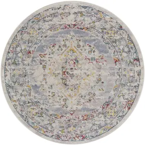 SURYA LIVABLISS Tapis Rond de Salon à Poils Courts Doux Vintage Oriental JADE Ø 160 cm Multicolore/Gris pas cher