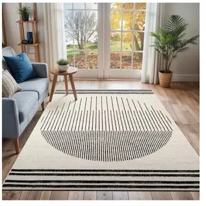 SURYA Tapis de Salon à Poils Courts Doux Scandinave Moderne ENSO 152x213cm Blanc/NoirVendu parcdiscount