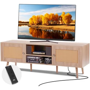 Meuble Tv En Rotin-Vevor-65 Pouces-Bohème-Prise Intégrée Et Ports Usb-... pas cher