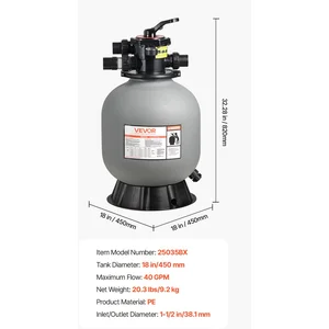 VEVOR Zandfilter, 450 mm Filtertank, 151 L/Min Zandfiltersysteem, Filtertank met 7-Weg Meerwegklep, Terugspoel-, Spoel-, Recirculatie-, Afvalwater-, Winter- en Gesloten Modus, voor Bovengrondse Zwembaden.Vendu parbol