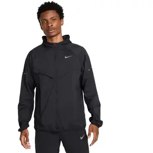 Nike Stride HV4548-010 Veste de course UV avec technologie Dri-Fit pour homme Noir/noir/argenté réfléchissant Taille XL