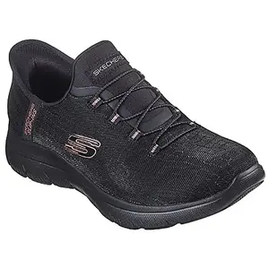 Comparateur de prix : Skechers Skechers Slip-Ins Summits Vegan - Baskets Femme Noir Or - 41