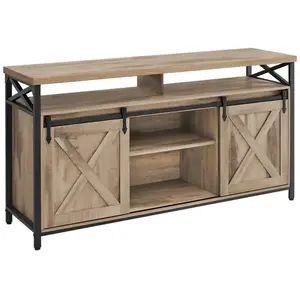 VASAGLE Meuble TV, avec Étagères Réglables, Portes Imitation Grange, Style Rustique, Cadre en Métal, Marron Camel et Noir Simple pas cher