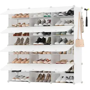 Songmics Schoenenrek 12 vakken 32 x 124,4 x 124,6 cm Wolkwit en transparant pas cher