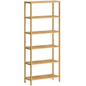SONGMICS - Multifunctioneel opbergrek - badkamerrek - bamboe - hoogte 161 cm - met zes niveaus - bruin