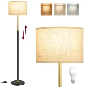 VASAGLE Staande lamp, staande lamp, in hoogte verstelbaar van 140 tot 170 cm, moderne stijl, voetschakelaar, stoffen lampenkap, fitting E27, goud en zwart LFL002B02 [Energieklasse F]