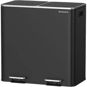 SONGMICS Poubelle à double compartiment à pédale silencieuse, Noir LTB730B82 pas cher