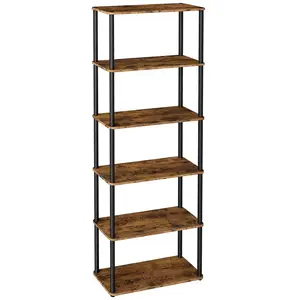 VASAGLE Supersnelle gereedschapsvrije montage, staande plank met 6 lagen, opbergplank, 23,8 x 60 x 173,4 cm, woonkamer, slaapkamer, keuken, vintage bruine inkt zwart LLS166K01