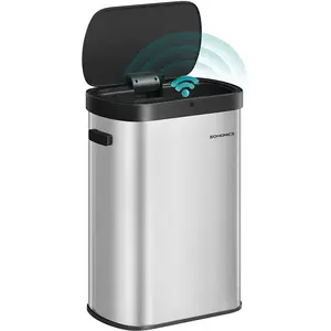 Songmics Automatische prullenbak   50 liter   Sensorbediening   Softclose deksel   Zilver pas cher