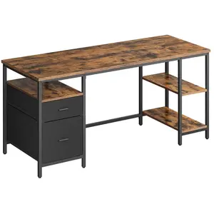 VASAGLE Bureau avec rangements, Marron vintage + Noir / 160 x 60 cm LWD105K01 pas cher