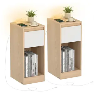 VASAGLE Table de chevet étroite avec éclairage et rangements, Jaune amande + blanc nuageux / 1 LET610Y01 pas cher