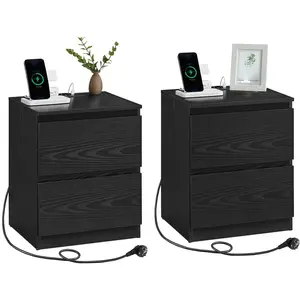 VASAGLE Table de chevet moderne avec multiprise et tiroirs, Noir Boisé LET821B02 pas cher