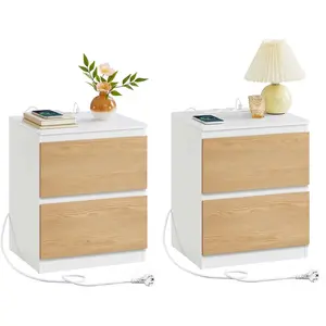 VASAGLE Table de chevet moderne avec multiprise et tiroirs, Jaune amande LET821Y02 pas cher