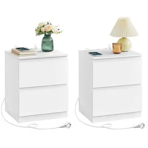 VASAGLE Table de chevet moderne avec multiprise et tiroirs, Blanc nuage LET821W02 pas cher