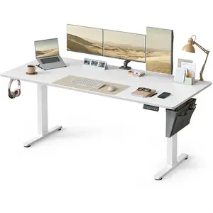 SONGMICS Bureau électrique assis-debout réglable en hauteur, Blanc Nua... pas cher