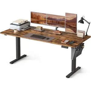 SONGMICS Bureau électrique assis-debout réglable en hauteur, Marron Ru... pas cher
