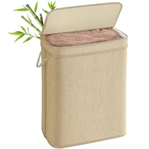SONGMICS Bamboe wasmand, 90 liter, afneembare en machinewasbare waszak... pas cher