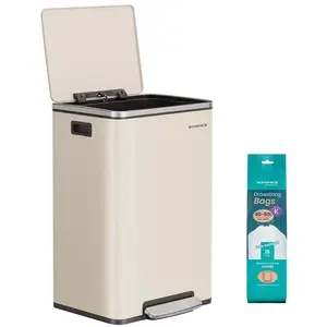 Songmics - Prullenbak - pedaalemmer - afvalbak - vuilnisbak   50 liter   Met deksel en handgrepen - softclose - met binnenemmer   Crèmekleurig pas cher