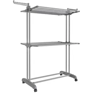 SONGMICS Droogrek voor kleding, 3-laags mobiele wasdroger met wielen, opvouwbaar, 63,5 x 128 x 148 cm, grote capaciteit, binnen- en buitengebruik, duifgrijs LLR702G01 pas cher