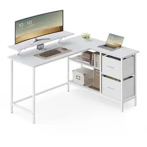 VASAGLE Bureau en Forme de L avec 2 Tiroirs Spacieux, Blanc Érable / 135 x 105 cm LWD098W01 pas cher