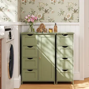 VASAGLE Meuble Salle de Bain - Commode - 4 Tiroirs - Placard - Vert Laurier - 30x55x82 cm pas cher