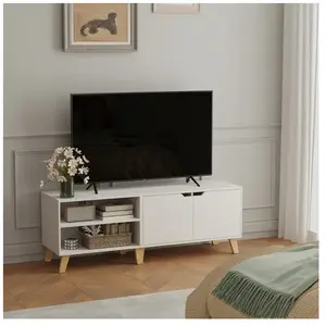VASAGLE Meuble TV - Blanc Neige - 140 cm - 2 Portes - Étagères Réglabl... pas cher