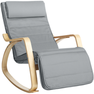 Songmics Fauteuil À Bascule En Bois De Bouleau, Gris Clair