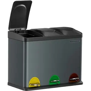 Songmics Afvalbak 3 x 15 liter met deksel en binnenemmer smoke grijs-zwart Afvalbak met binnenemmer afvalscheidingssystemen roestvrij staal 45 liter 3 x 15L, gekleurd Resultaat: Afvalbak van roestvrij staal voor afvalscheidingssystemen, 45 literVendu parsongmics