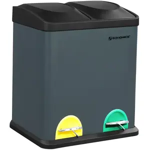 SONGMICS Poubelle de recyclage 30L, Poubelle de tri, avec pétales, en acier, 2 compartiments, 2 x 15L seaux intérieurs amovibles, pétales colorées, pour cuisine, salon, Gris Anthracite et Noir LTB30GVendu parbol