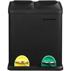 SONGMICS Poubelle 30L avec 2 compartiments, Noir Nouveau / 2 x 15L LTB30B pas cher