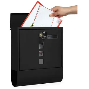 SONGMICS Boîte aux Lettres Murale, avec Serrure avec Cache, Fenêtres de Visualisation, Emplacement pour Nom, Rouleau pour Journaux, Facile à Installer, Noir pas cher