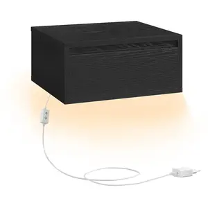 VASAGLE Table de Chevet Murale avec Éclairage 3 Couleurs, Style Moderne, Noir Boisé / 2 LET854B01 pas cher