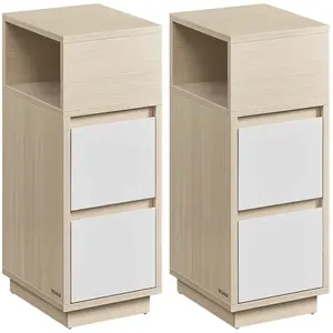 VASAGLE Table de chevet étroite avec 2 tiroirs et compartiment, Beige Naturel + Blanc Nuage / 1 LET656N01 pas cher