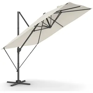 SONGMICS Parasol de Jardin Déporté 270 x 270 cm, UPF 50+ Pivotant à 360°, Inclinaison, avec Manivelle, Base en Croix, Blanc Crème pas cher
