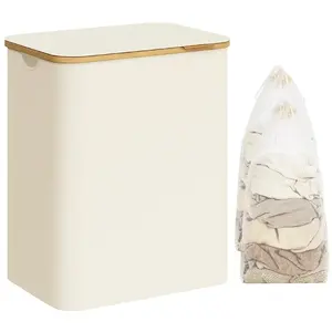 SONGMICS LCB513W01 Wasmand met deksel met 2 vakken, 130 liter, uitneem...