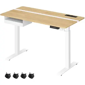 VASAGLE Bureau réglable en hauteur, Couleur Chêne Naturel + Blanc Nuag... pas cher