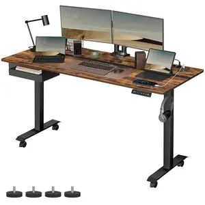 VASAGLE Bureau réglable en hauteur, Marron Rustique + Noir / 70P x 160L cm LSD116X01 pas cher
