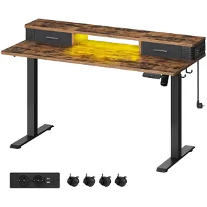 VASAGLE Bureau électrique réglable, Marron Rustique / 60 x 140 x (72-120) cm LSD184X01 pas cher