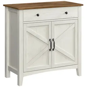 VASAGLE Buffet, avec Tiroir, Meuble de Cuisine avec Portes et Étagère Réglable en Hauteur, Style Campagne, Blanc Rustique et Marron Miel pas cher