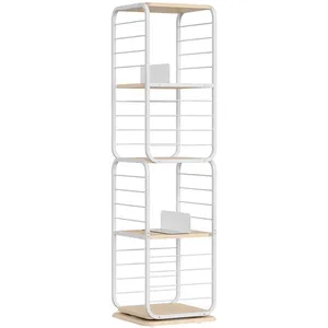 VASAGLE Bibliothèque à 4 niveaux tournante, Beige Naturel + Blanc Nuage LLS127W67 pas cher