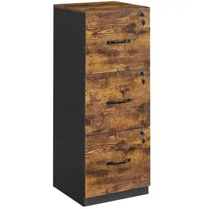 VASAGLE Caisson de bureau à 3 tiroirs verrouillables, Marron Rustique + Noir OFC055B01 pas cher