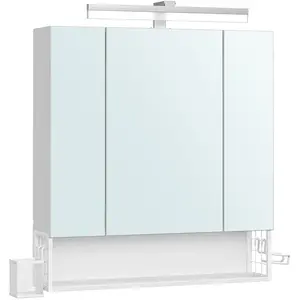 VASAGLE - Badkamerkast met LED-verlichting - 16,5 x 70 x 75 cm - met Stopcontacten - met spiegel - Wolkenwit pas cher