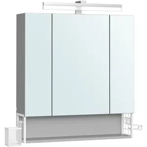 VASAGLE Meuble de salle de bain 3 portes miroir blanc nuage, Blanc Nuage + Gris Tourterelle BBK126G01 pas cher