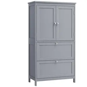 VASAGLE Vrijstaande badkamerkast met 2 laden en 2 deuren, verstelbare plank, 30 x 60 x 110 cm, Dove Grey BBC551G02 pas cher