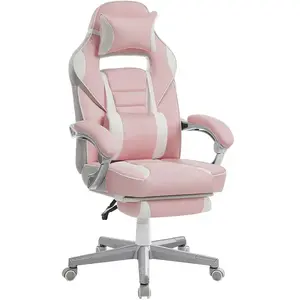 SONGMICS Chaise gaming avec repose-pieds, Rose Bonbon + Blanc Crème OBG073P01 pas cher