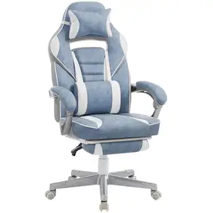 SONGMICS Chaise gaming avec repose-pieds, Bleu Lac + Blanc Crème OBG073Q01 pas cher